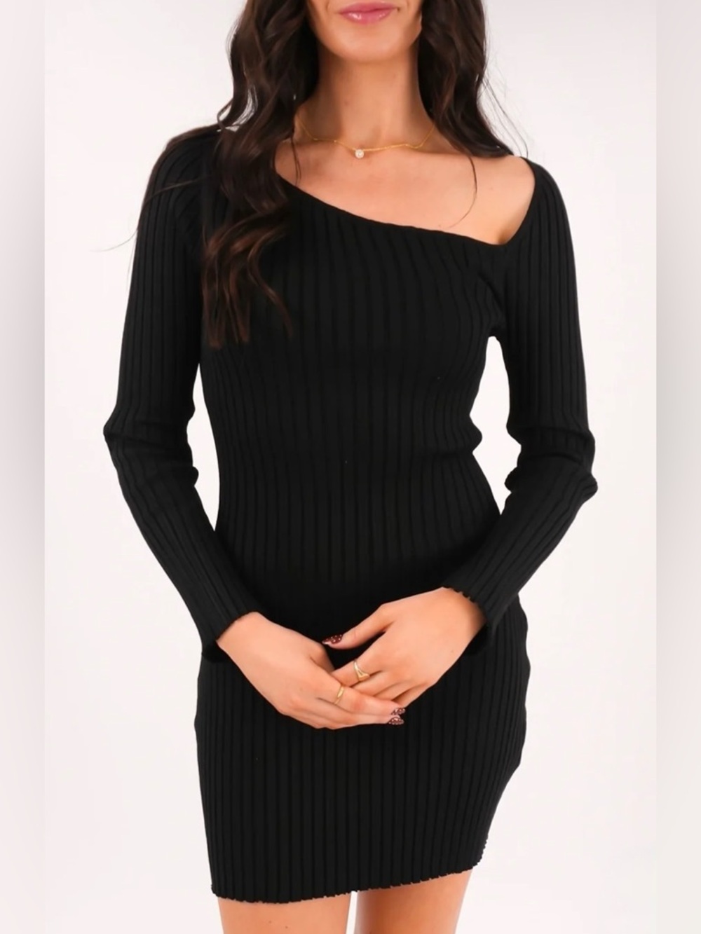 H&M Fitted Long Sleeve Mini Dress Black & Red Medium NWT